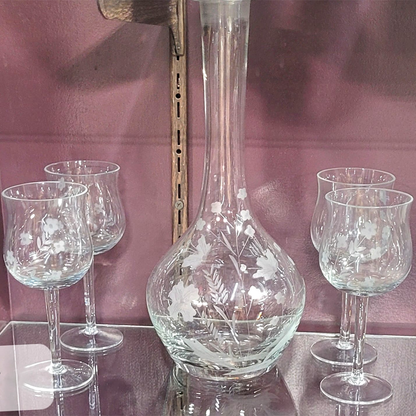 Bohemian Style Engraved Glass Wine Set