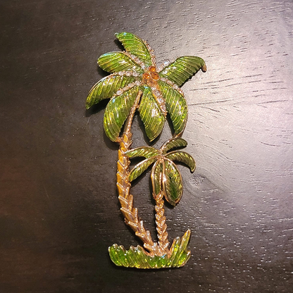 Enamel Palm Tree Brooch with Rhinestones