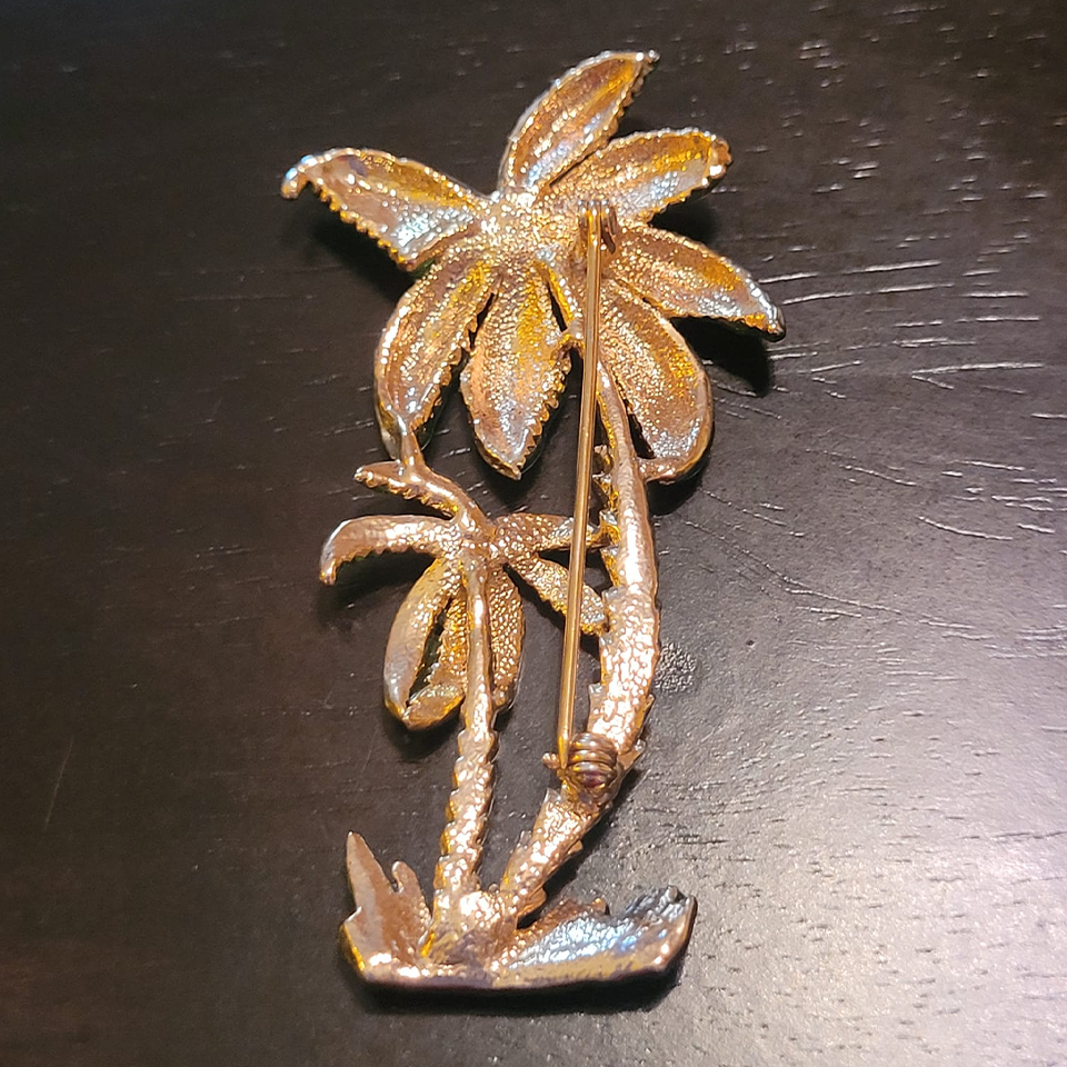 Enamel Palm Tree Brooch with Rhinestones