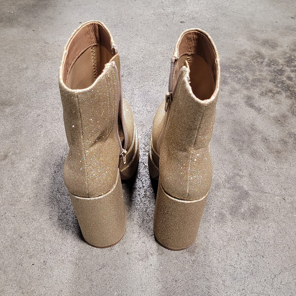 Shimmering Metallic Block Heel Ankle Boots