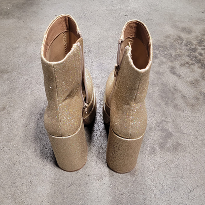 Shimmering Metallic Block Heel Ankle Boots