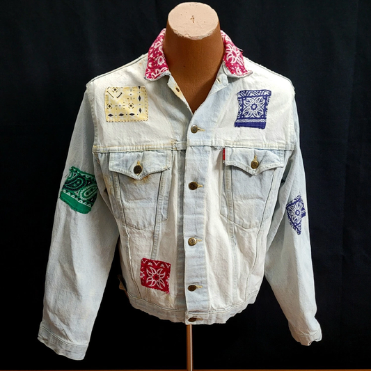 Vintage White Washed Buenos Liberto Distressed And Patched Denim Jacket