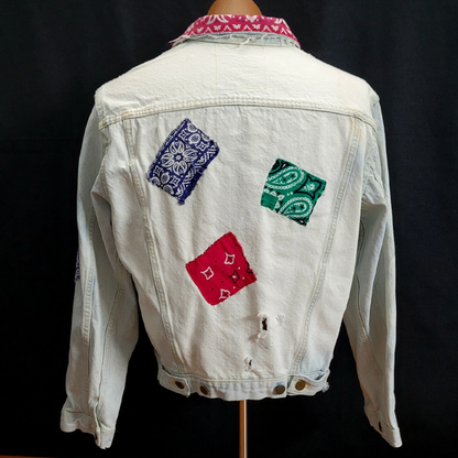 Vintage White Washed Buenos Liberto Distressed And Patched Denim Jacket